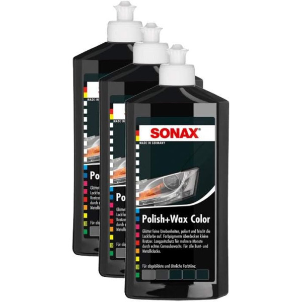 photo-Polish + cire - SONAX - Couleur Noir - Carrosserie - Flacon 500ml - Lot de 3