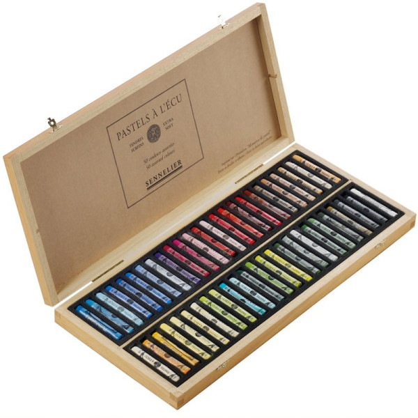 photo-Pastels à l'écu - Sennelier - Tendres - Coffret bois - 50 couleurs assorties
