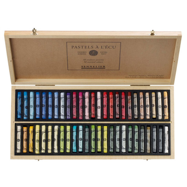 Pastels à l'écu - Sennelier - Tendres - Coffret bois - 50 couleurs assorties