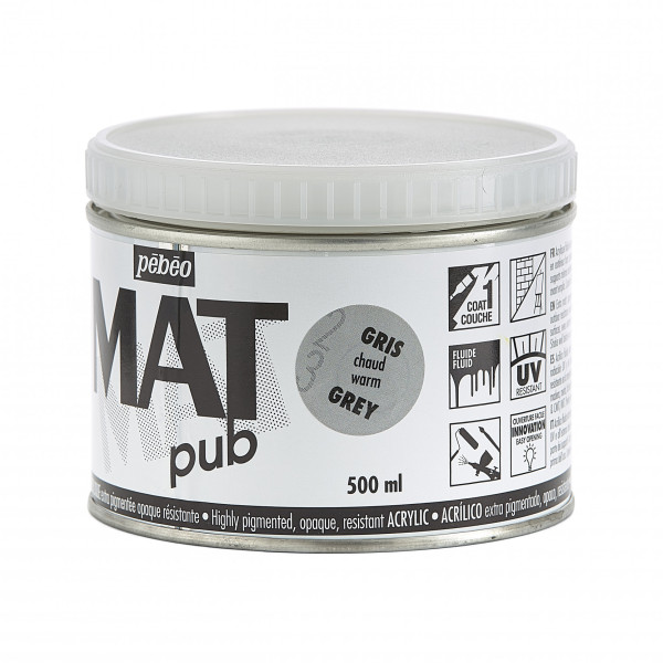 Peinture acrylique - Extra mate - Gris chaud - Pébéo - Mat Pub - 500ml