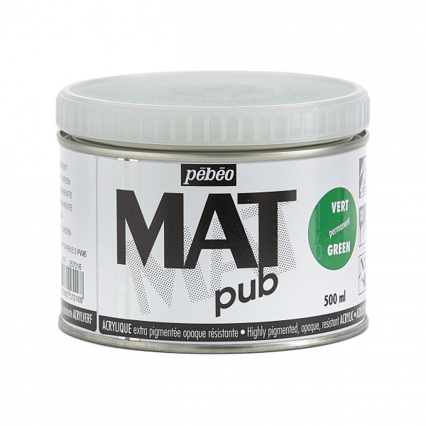 photo-Peinture acrylique - Extra mate - Vert permanent - Pébéo - Mat Pub - 500ml