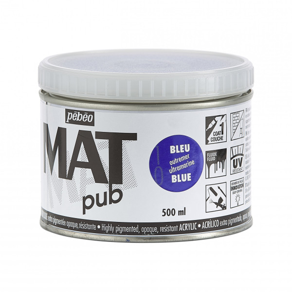 Peinture acrylique - Extra mate - Bleu outremer - Pébéo - Mat Pub - 500ml