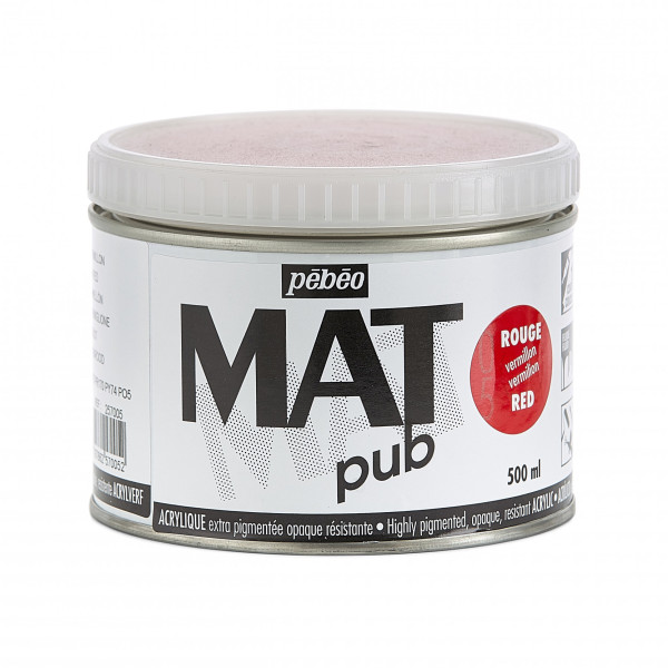 photo-Peinture acrylique - Extra mate - Rouge vermillon - Pébéo - Mat Pub - 500ml
