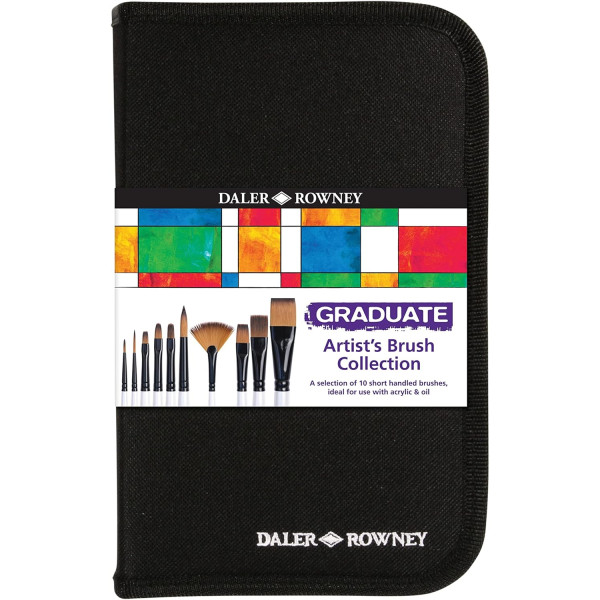 photo-Pinceaux - Acrylique - Aquarelle - Huile - Pochette de 10 tailles - Fibres synthétiques