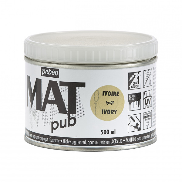Peinture acrylique - Extra mate - Ivoire beige - Pébéo - Mat Pub - 500ml