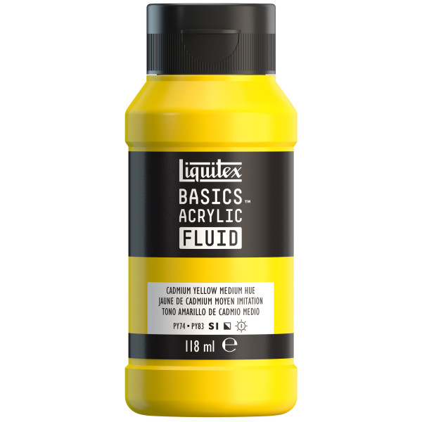 photo-Peinture acrylique - Fluide - Jaune cadmium moyen - Liquitex - Basics Acrylic fluid - 118ml