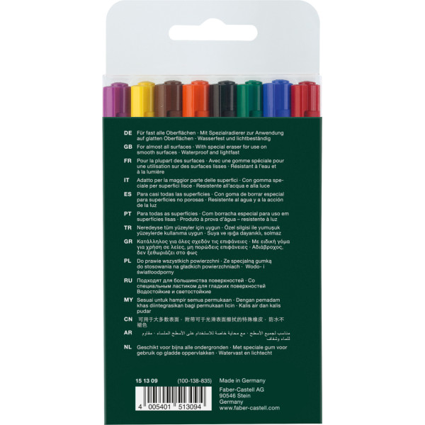 Feutres - Indélébile - Fin - Tous supports - 8 couleurs - Faber-Castell