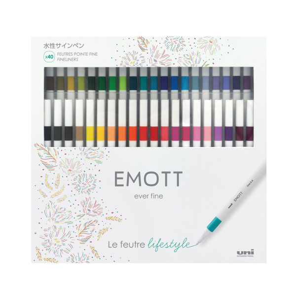 photo-Feutres - Ecriture - Dessin - Uni EMOTT - Uni-Ball - Coffret noël - 40 couleurs