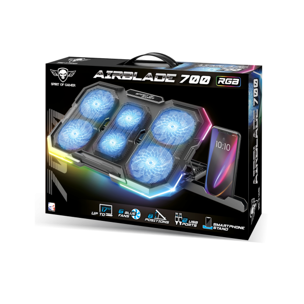 Refroidisseur - Pour ordinateur portable - Compatible de 10 à 17 pouces - Rétroéclairé - Spirit of Gamer - AIRBLADE 700