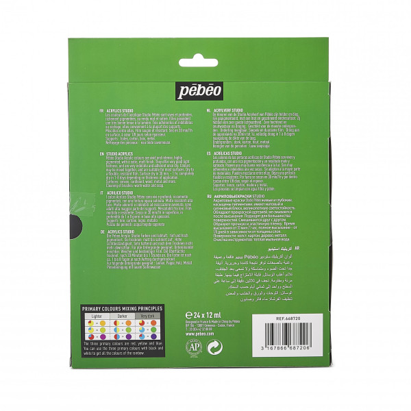 Peinture acrylique - Pébéo - Studio Acrylics - 24 tubes 12ml - Mat satiné