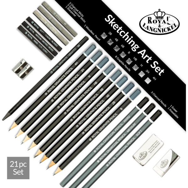 Crayons graphite, fusains et accessoires - 21 pièces - Royal & Langnickel