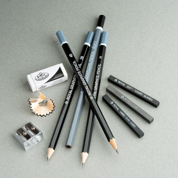 Crayons graphite, fusains et accessoires - 21 pièces - Royal & Langnickel