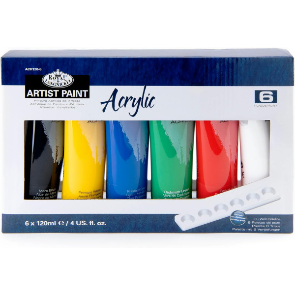 photo-Peinture acrylique - Fine et étude - Couleurs primaires - 6 tubes 120ml - Royal Langnickel
