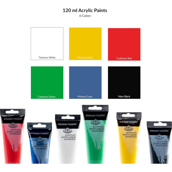 Peinture acrylique - Fine et étude - Couleurs primaires - 6 tubes 120ml - Royal Langnickel