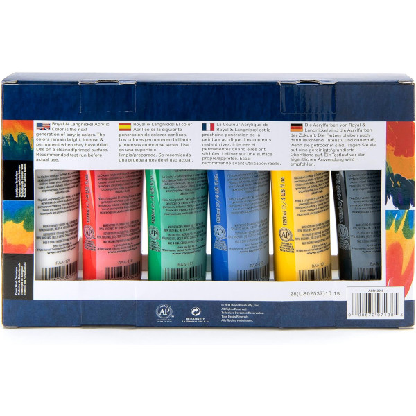 Peinture acrylique - Fine et étude - Couleurs primaires - 6 tubes 120ml - Royal Langnickel