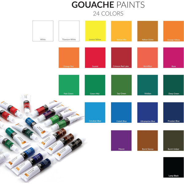 Gouache - 24 tubes de 12ml - Assortiment de couleurs - Royal & Langnickel