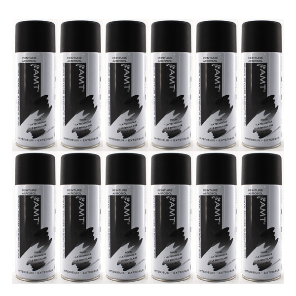 photo-Lot de 12 bombes de peinture - Noir - Mat - 330ml - Amt