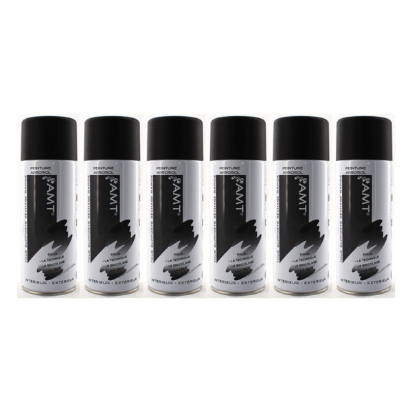 photo-Lot de 6 bombes de peinture - Noir - Mat - 330ml - Amt