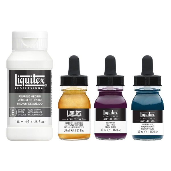 Encre acrylique - Liquitex - Kit de pouring - Couleurs profondes - 3x30ml + médium de lissage