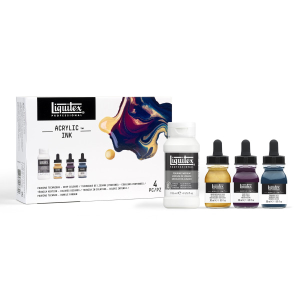 Encre acrylique - Liquitex - Kit de pouring - Couleurs profondes - 3x30ml + médium de lissage