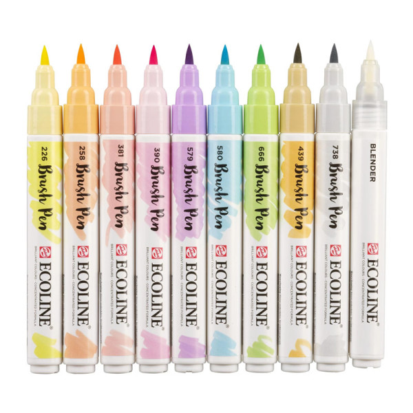 Feutres - Aquarelle - Dessin - Croquis - 10 couleurs pastel - Ecoline