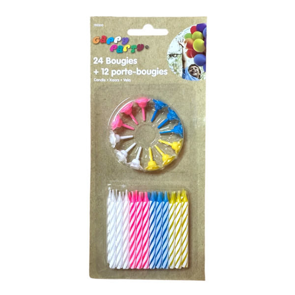 photo-Bougies - Pour gâteaux d'anniversaire - 24 bougies + 12 porte-bougies