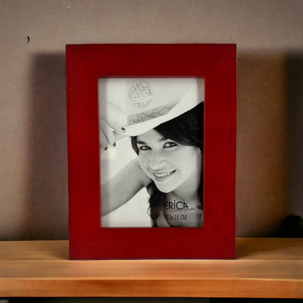 Cadre photo - Pour photo 13x18cm - Bois - Rouge - A suspendre ou à poser