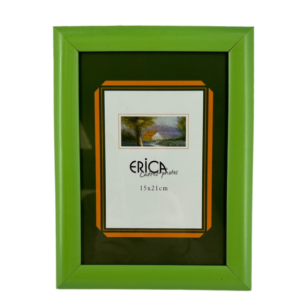 photo-Cadre photo - Pour photo 15x21cm - Bois - Vert - Bords larges - A suspendre ou à poser
