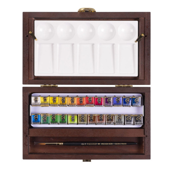 photo-Peinture aquarelle - Extra-fine - Coffret bois - 24 godets + accessoires - Rembrandt