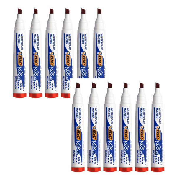 photo-Lot de 12 marqueurs effaçable - Velleda 1751 - Rouge - Bic - Pointe moyenne biseautée