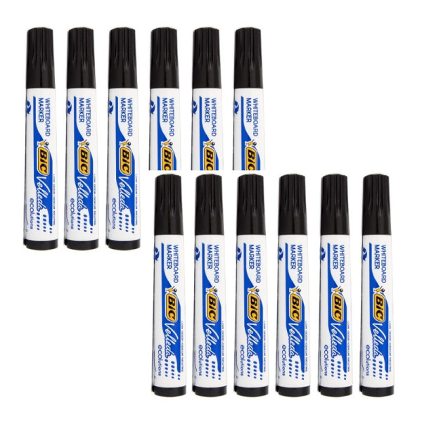 photo-Lot de 12 marqueurs effaçable - Velleda 1751 - Noir - Bic - Pointe moyenne biseautée