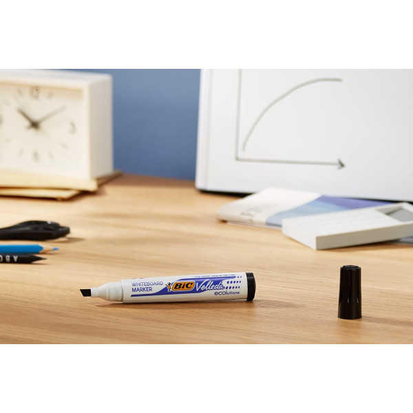 Lot de 12 marqueurs effaçable - Velleda 1751 - Noir - Bic - Pointe moyenne biseautée