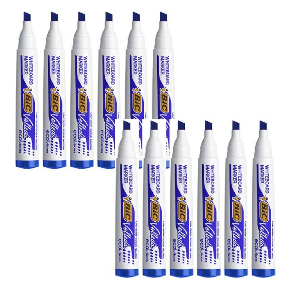 photo-Lot de 12 marqueurs effaçable - Velleda 1751 - Bleu - Bic - Pointe moyenne biseautée
