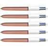 photo-Lot de 5 stylos bille - 4 Couleurs - Pointe Moyenne - Bic - Corps Métal Cuivre