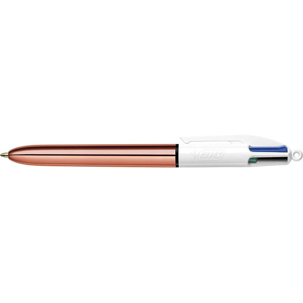 Lot de 5 stylos bille - 4 Couleurs - Pointe Moyenne - Bic - Corps Métal Cuivre