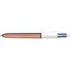 Lot de 5 stylos bille - 4 Couleurs - Pointe Moyenne - Bic - Corps Métal Cuivre