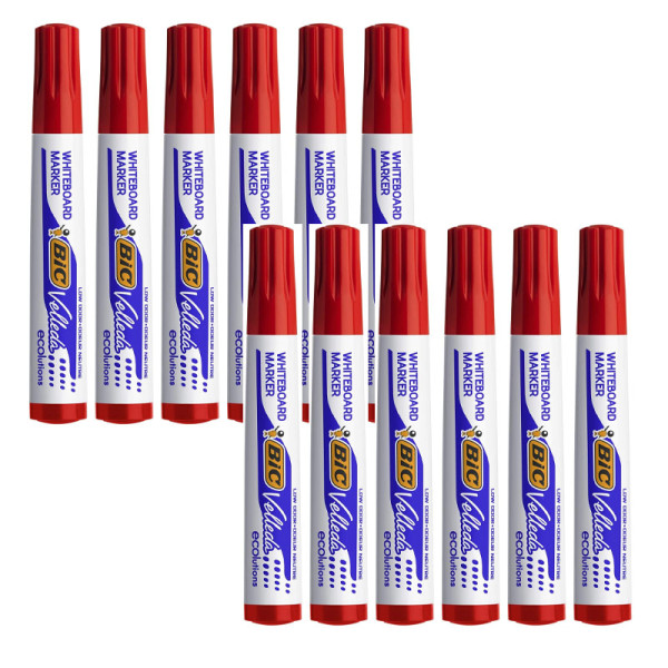 photo-Lot de 12 marqueurs effaçable - Velleda 1701 - Rouge - Bic - Pointe moyenne conique