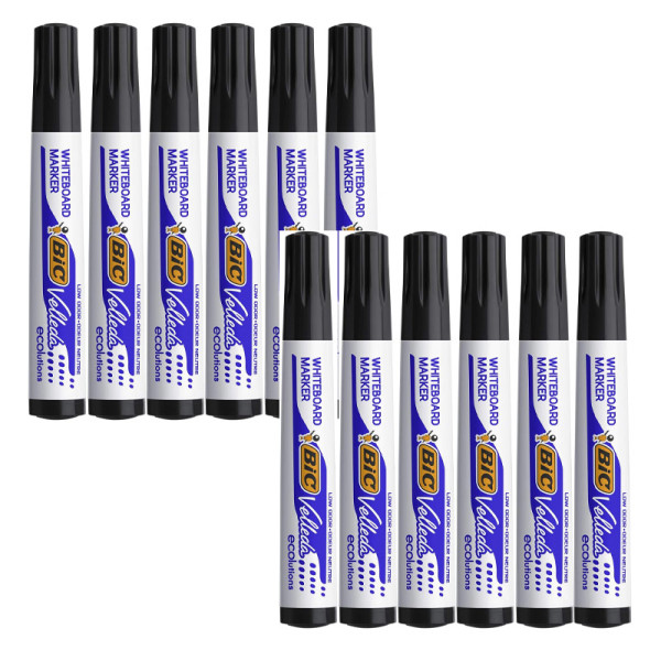 photo-Lot de 12 marqueurs effaçable - Velleda 1701 - Noir - Bic - Pointe moyenne conique