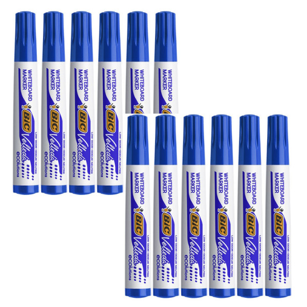 photo-Lot de 12 marqueurs effaçable - Velleda 1701 - Bleu - Bic - Pointe moyenne conique