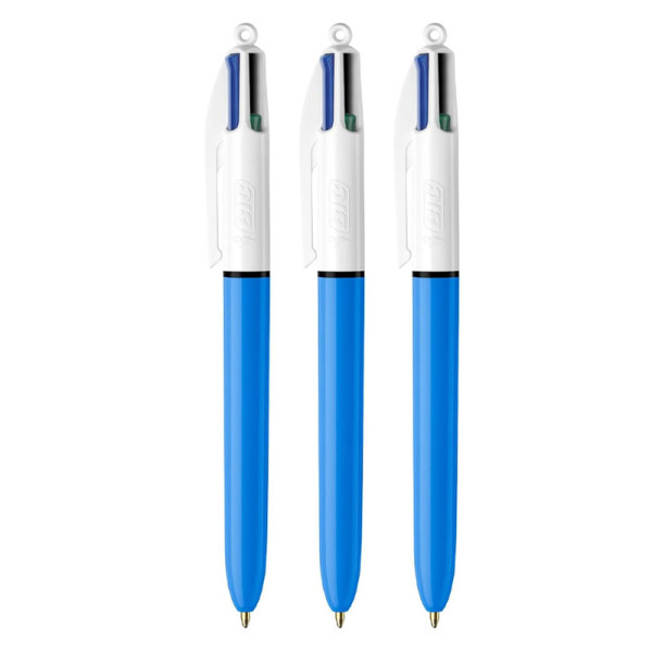 photo-Lot de 3 stylos bille - 4 couleurs - BIC - Rétractable - Pointe moyenne