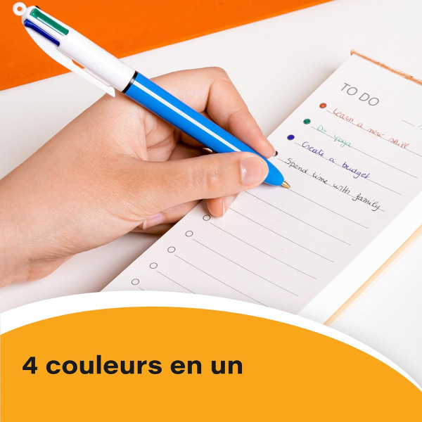 Lot de 3 stylos bille - 4 couleurs - BIC - Rétractable - Pointe moyenne