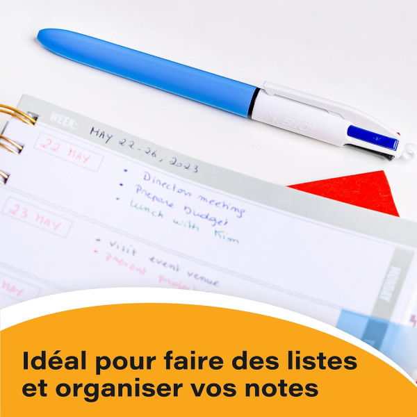 Lot de 3 stylos bille - 4 couleurs - BIC - Rétractable - Pointe moyenne