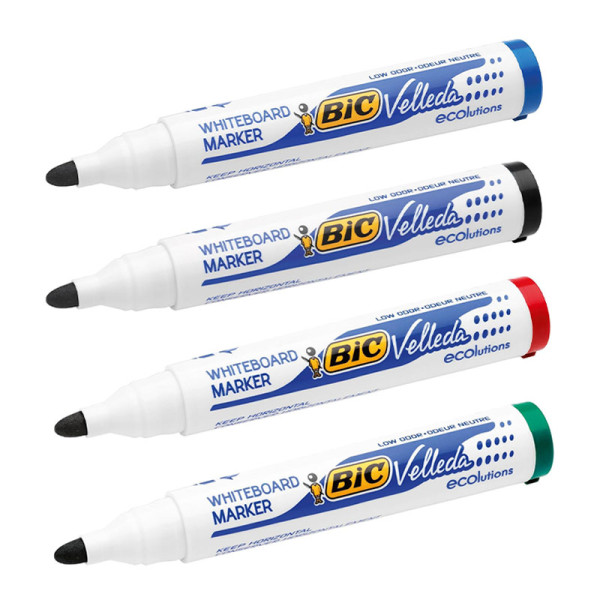 photo-Lot de 4 marqueurs effaçable - Velleda 1701 - Assortiment - Bic - Pointe moyenne conique