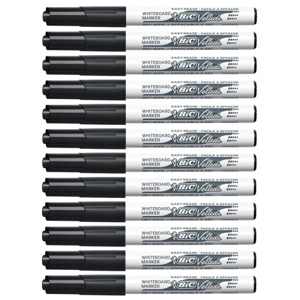 photo-Lot de 12 marqueurs effaçable - Velleda 1741 - Noir - Bic - Pointe moyenne conique