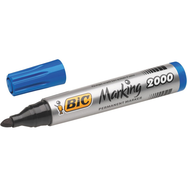 12 marqueurs - Bleu - Indélébile - Permanent - BIC - Marking 2000 - Pointe ronde