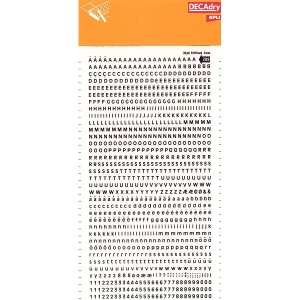 photo-Lettres et chiffres - Noirs - Transfert - Autocollant - 3mm hauteur - Decadry