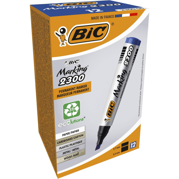 photo-Lot de 12 marqueurs - Indélébile - Permanent - Bleu - Marking 2300 - Bic