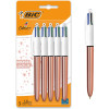 photo-Lot de 5 stylos bille - 4 Couleurs - Pointe Moyenne - Bic - Corps Métal Cuivre