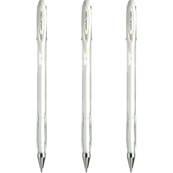 photo-Lot de 3 stylos encre gel blanc pointe moyenne 0,7mm UniBall Signo