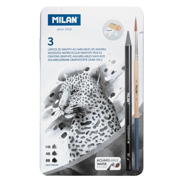 photo-Crayons graphite - Aquarelle - HB, 4B et 8B - Accessoires - Boîte métal - Milan